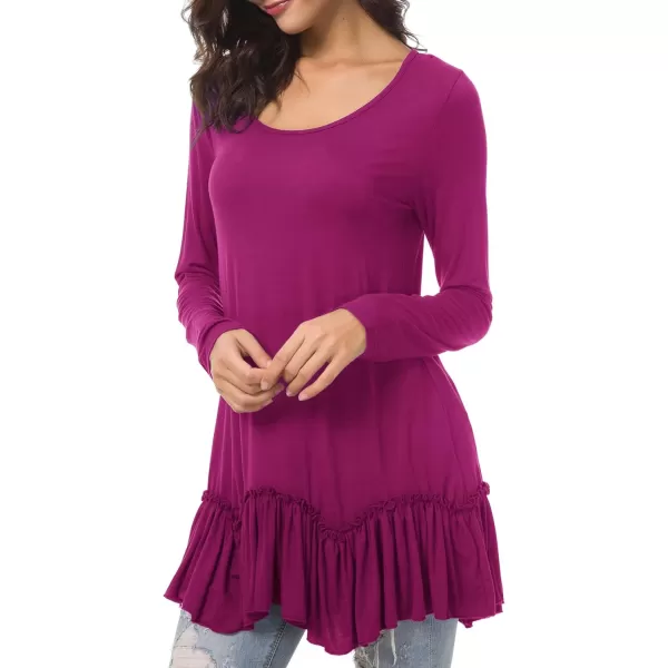 Urban CoCo Womens Casual Tshirt Solid Long Sleeve Tunic TopsFushia Rose