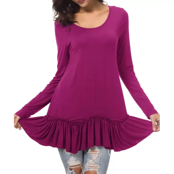 Urban CoCo Womens Casual Tshirt Solid Long Sleeve Tunic TopsFushia Rose