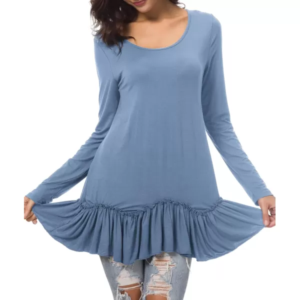 Urban CoCo Womens Casual Tshirt Solid Long Sleeve Tunic TopsGreyish Blue