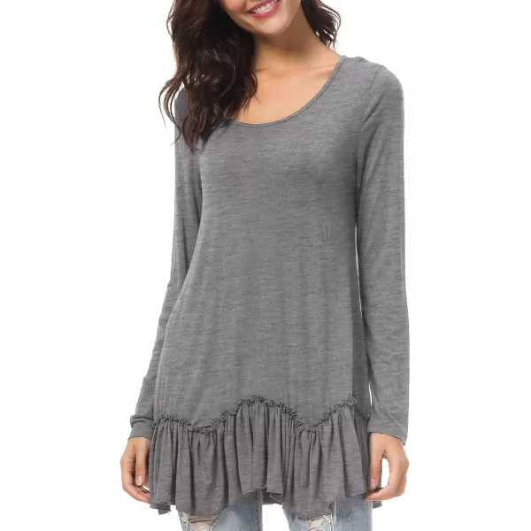 Urban CoCo Womens Casual Tshirt Solid Long Sleeve Tunic TopsHeather Gray