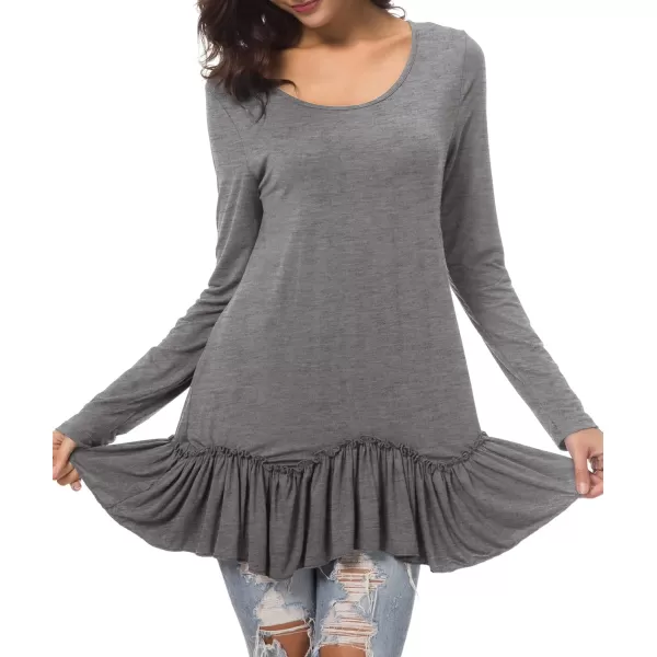 Urban CoCo Womens Casual Tshirt Solid Long Sleeve Tunic TopsHeather Gray