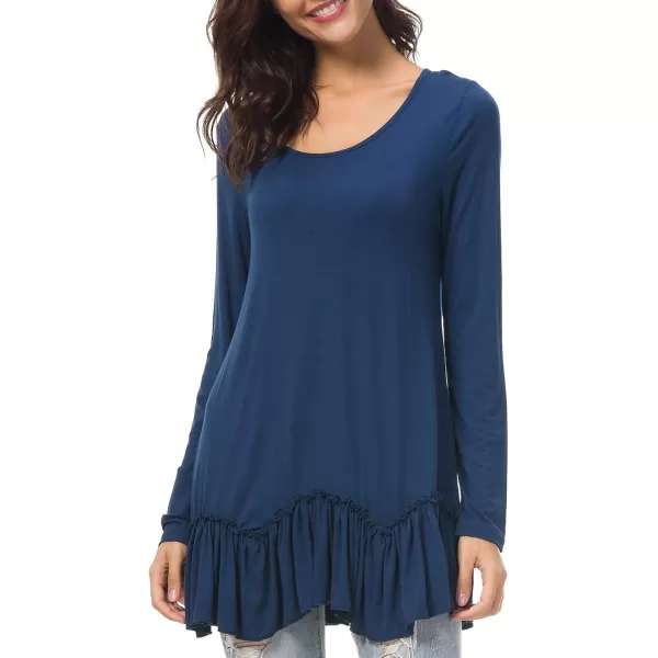 Urban CoCo Womens Casual Tshirt Solid Long Sleeve Tunic TopsNavy Blue