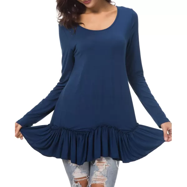 Urban CoCo Womens Casual Tshirt Solid Long Sleeve Tunic TopsNavy Blue