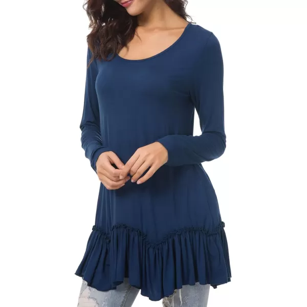 Urban CoCo Womens Casual Tshirt Solid Long Sleeve Tunic TopsNavy Blue