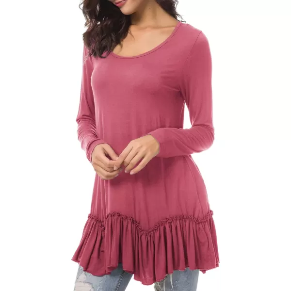 Urban CoCo Womens Casual Tshirt Solid Long Sleeve Tunic TopsWild Rose