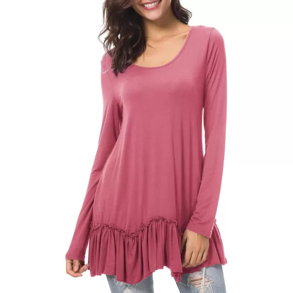 Urban CoCo Womens Casual Tshirt Solid Long Sleeve Tunic TopsWild Rose