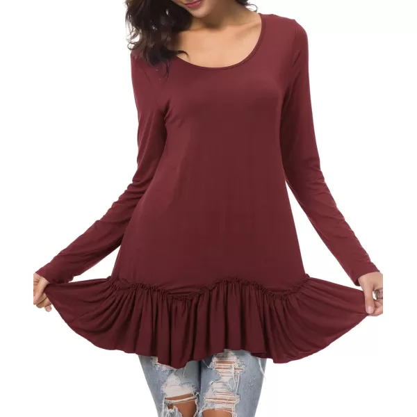 Urban CoCo Womens Casual Tshirt Solid Long Sleeve Tunic TopsWine Red