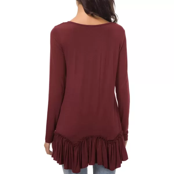 Urban CoCo Womens Casual Tshirt Solid Long Sleeve Tunic TopsWine Red