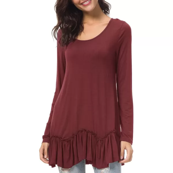 Urban CoCo Womens Casual Tshirt Solid Long Sleeve Tunic TopsWine Red