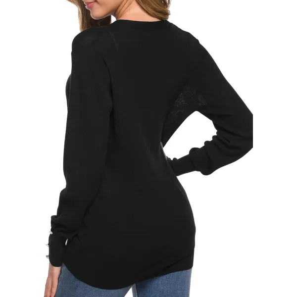 Urban CoCo Womens Long Sleeve Soft Metallic Button Down V Neck Knit Sweater CardiganBlack