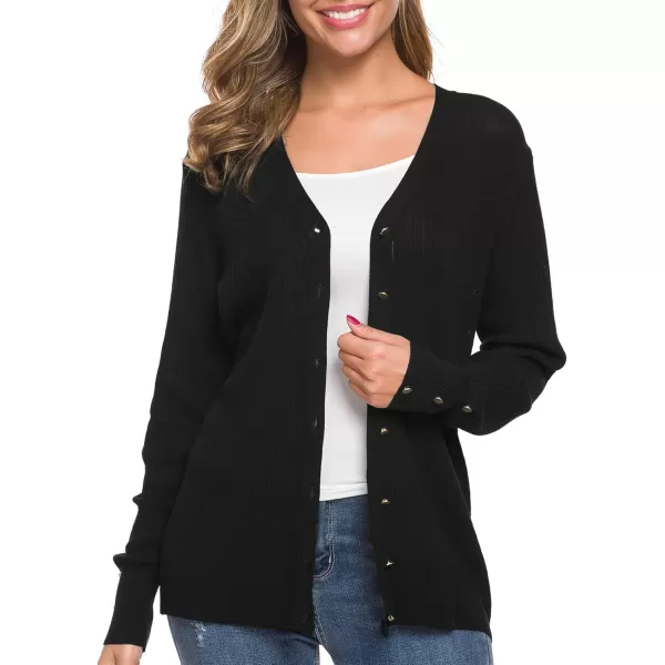 Urban CoCo Womens Long Sleeve Soft Metallic Button Down V Neck Knit Sweater CardiganBlack