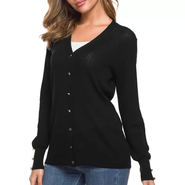 Urban CoCo Womens Long Sleeve Soft Metallic Button Down V Neck Knit Sweater CardiganBlack