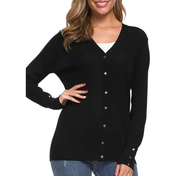 Urban CoCo Womens Long Sleeve Soft Metallic Button Down V Neck Knit Sweater CardiganBlack
