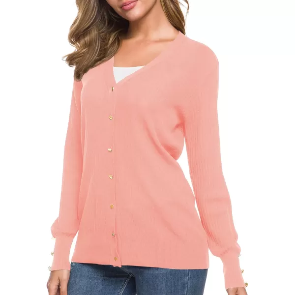 Urban CoCo Womens Long Sleeve Soft Metallic Button Down V Neck Knit Sweater CardiganPink