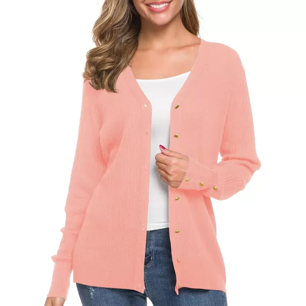 Urban CoCo Womens Long Sleeve Soft Metallic Button Down V Neck Knit Sweater CardiganPink
