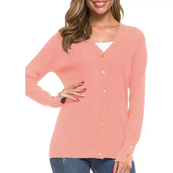 Urban CoCo Womens Long Sleeve Soft Metallic Button Down V Neck Knit Sweater CardiganPink