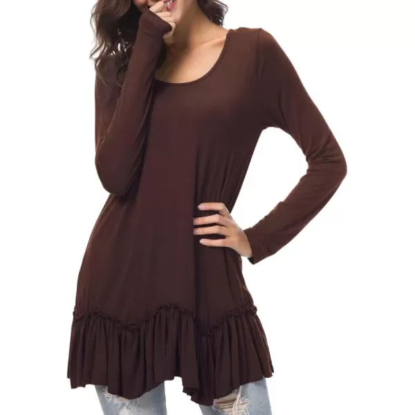 Urban CoCo Womens Casual Tshirt Solid Long Sleeve Tunic TopsCoffee