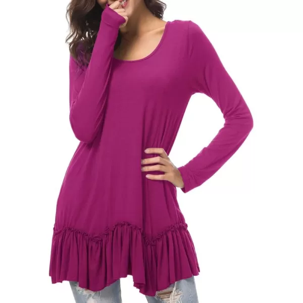 Urban CoCo Womens Casual Tshirt Solid Long Sleeve Tunic TopsFushia Rose