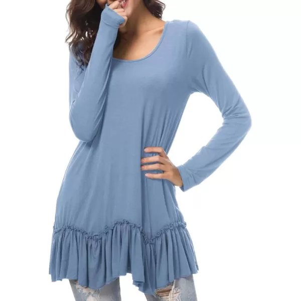 Urban CoCo Womens Casual Tshirt Solid Long Sleeve Tunic TopsGreyish Blue