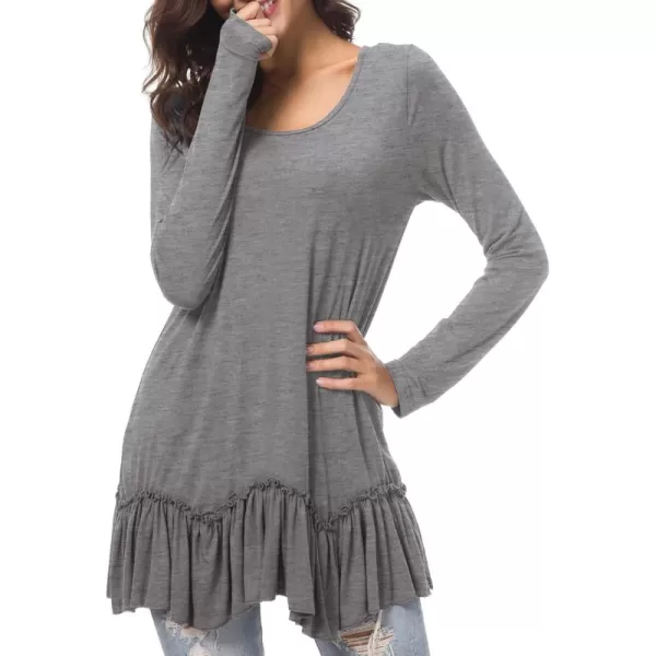 Urban CoCo Womens Casual Tshirt Solid Long Sleeve Tunic TopsHeather Gray