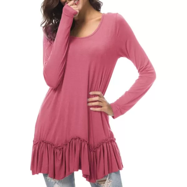 Urban CoCo Womens Casual Tshirt Solid Long Sleeve Tunic TopsWild Rose