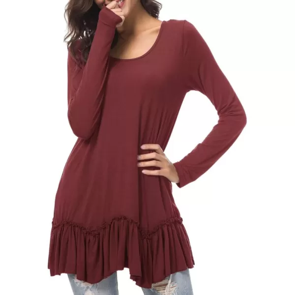 Urban CoCo Womens Casual Tshirt Solid Long Sleeve Tunic TopsWine Red