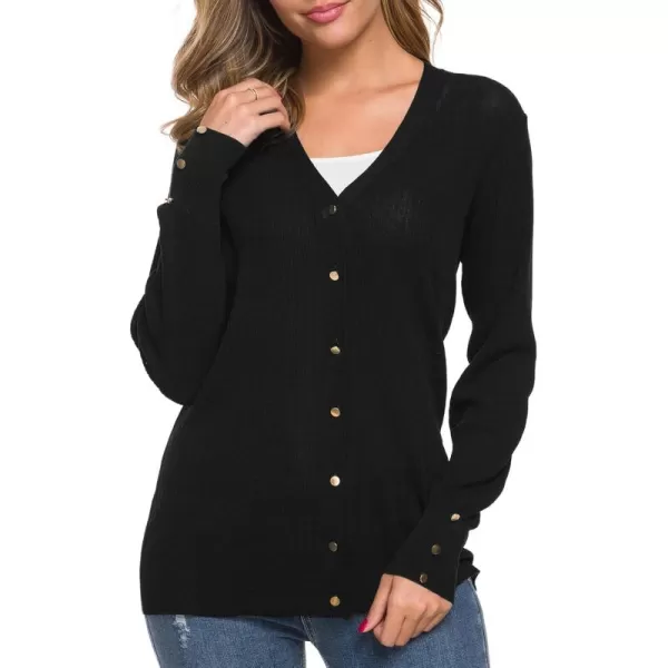 Urban CoCo Womens Long Sleeve Soft Metallic Button Down V Neck Knit Sweater CardiganBlack