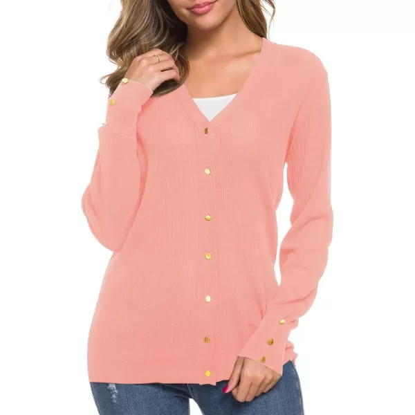 Urban CoCo Womens Long Sleeve Soft Metallic Button Down V Neck Knit Sweater CardiganPink
