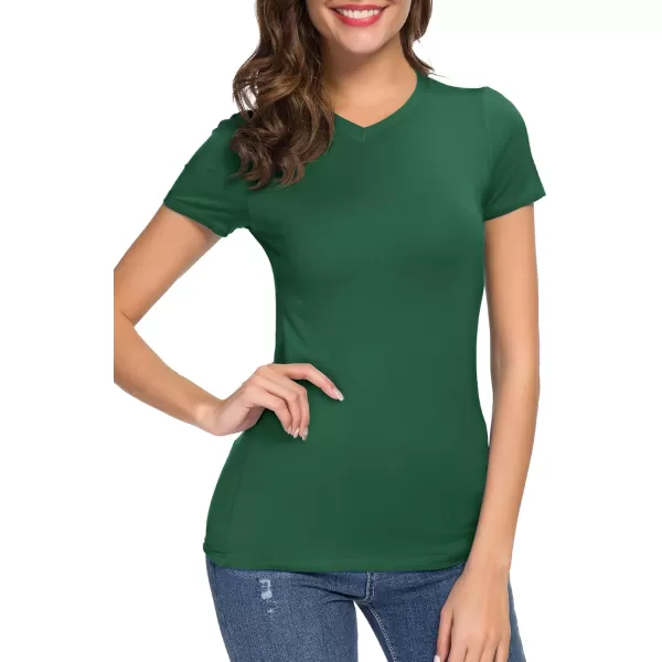 Urban CoCo Womens Basic Slim Fitted Tee Tops Short Sleeve Stretchy Bodycon VNeck Tight TShirtDark Green