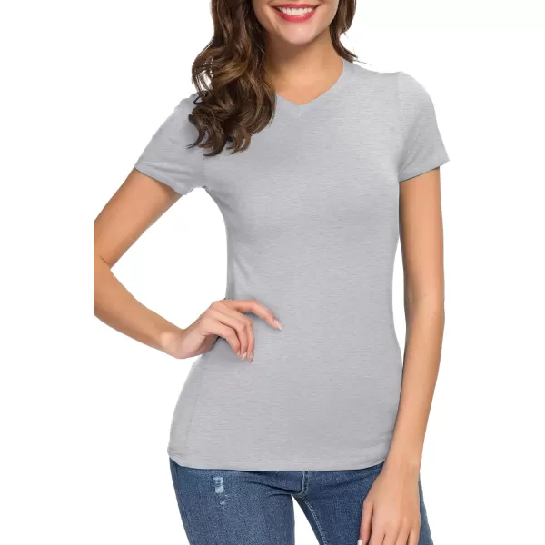 Urban CoCo Womens Basic Slim Fitted Tee Tops Short Sleeve Stretchy Bodycon VNeck Tight TShirtHeather Grey
