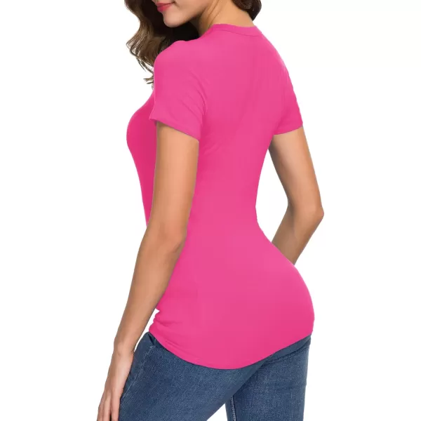 Urban CoCo Womens Basic Slim Fitted Tee Tops Short Sleeve Stretchy Bodycon VNeck Tight TShirtRose
