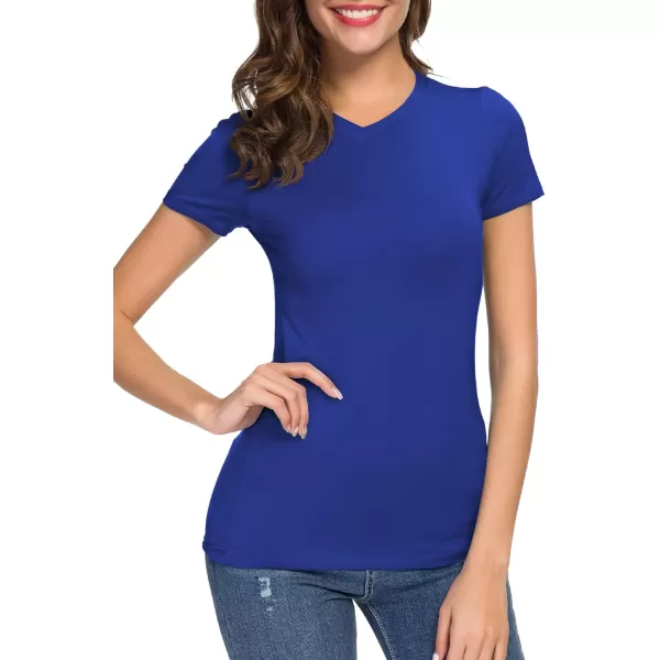 Urban CoCo Womens Basic Slim Fitted Tee Tops Short Sleeve Stretchy Bodycon VNeck Tight TShirtRoyal Blue
