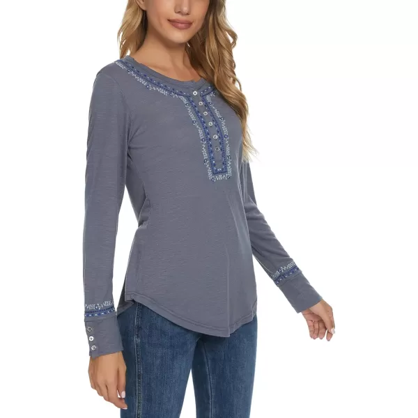 Urban CoCo Womens Long Sleeve Boho Shirt Embroidered TopDeep Grey