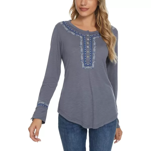 Urban CoCo Womens Long Sleeve Boho Shirt Embroidered TopDeep Grey