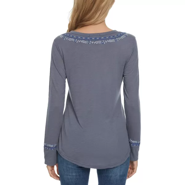 Urban CoCo Womens Long Sleeve Boho Shirt Embroidered TopDeep Grey