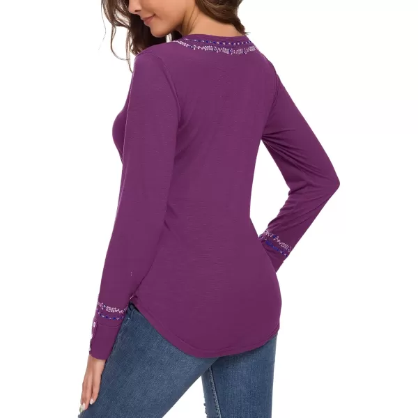 Urban CoCo Womens Long Sleeve Boho Shirt Embroidered TopGrape Purple