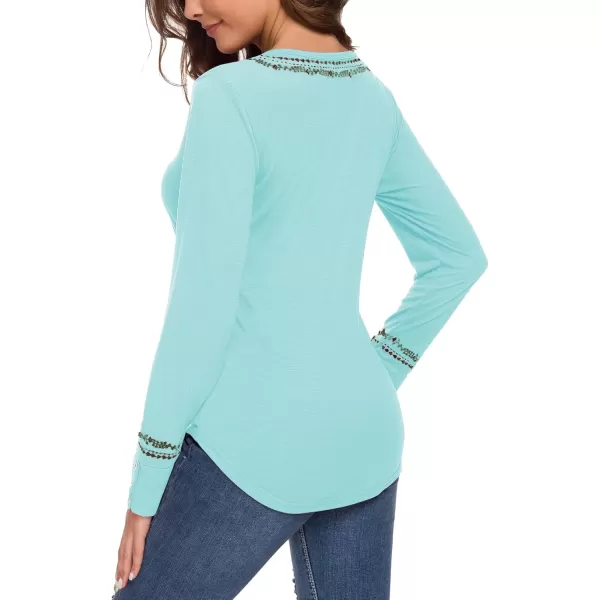 Urban CoCo Womens Long Sleeve Boho Shirt Embroidered TopLight Blue