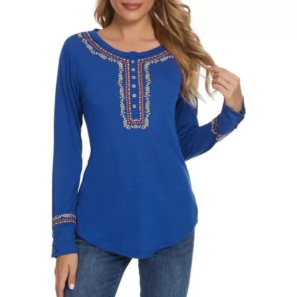 Urban CoCo Womens Long Sleeve Boho Shirt Embroidered TopRoyal Blue
