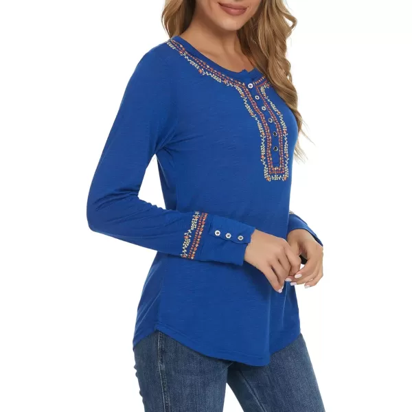 Urban CoCo Womens Long Sleeve Boho Shirt Embroidered TopRoyal Blue