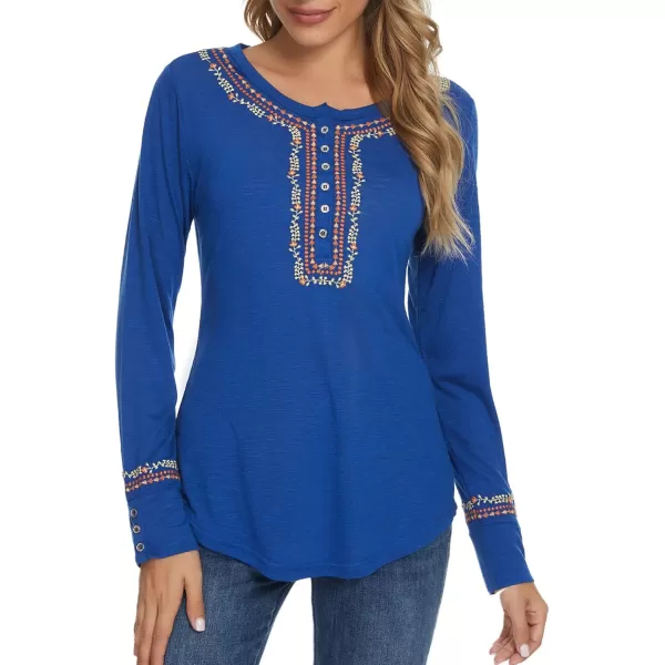 Urban CoCo Womens Long Sleeve Boho Shirt Embroidered TopRoyal Blue