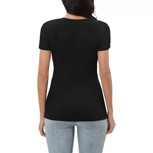 Urban CoCo Womens Short Sleeve Slim Fitted T Shirt Square Neck Stretchy Basic Tops TeeBlack