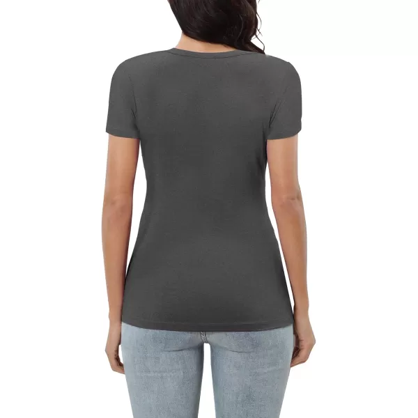 Urban CoCo Womens Short Sleeve Slim Fitted T Shirt Square Neck Stretchy Basic Tops TeeDeep Gray