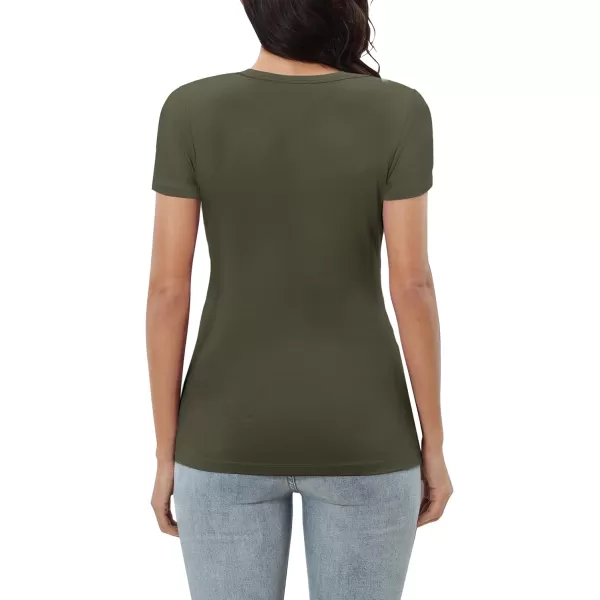 Urban CoCo Womens Short Sleeve Slim Fitted T Shirt Square Neck Stretchy Basic Tops TeeGreen