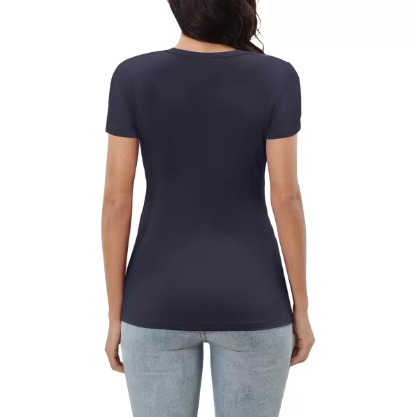 Urban CoCo Womens Short Sleeve Slim Fitted T Shirt Square Neck Stretchy Basic Tops TeeNavy Blue