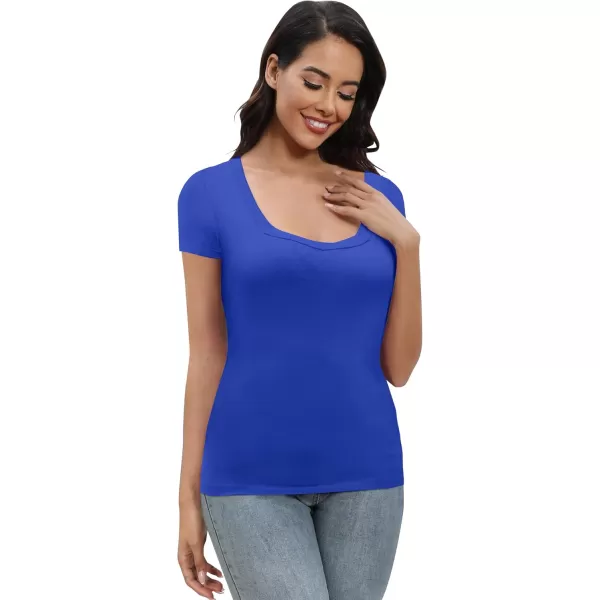 Urban CoCo Womens Short Sleeve Slim Fitted T Shirt Square Neck Stretchy Basic Tops TeeRoyal Blue