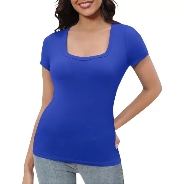 Urban CoCo Womens Short Sleeve Slim Fitted T Shirt Square Neck Stretchy Basic Tops TeeRoyal Blue