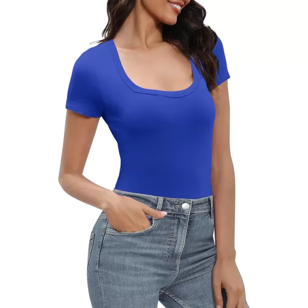 Urban CoCo Womens Short Sleeve Slim Fitted T Shirt Square Neck Stretchy Basic Tops TeeRoyal Blue