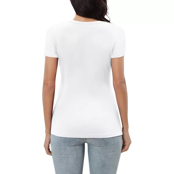 Urban CoCo Womens Short Sleeve Slim Fitted T Shirt Square Neck Stretchy Basic Tops TeeWhite