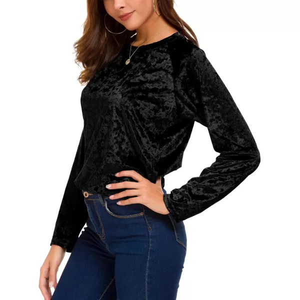 Urban CoCo Womens Vintage Velvet TShirt Casual Long Sleeve TopBlack