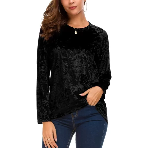 Urban CoCo Womens Vintage Velvet TShirt Casual Long Sleeve TopBlack